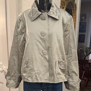 Christine Alexander Crystal Embellished Silver Satin Jacket Large